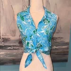 NWT Copper Key Linen Blend Sleeveless Tie Front Shirt, XS